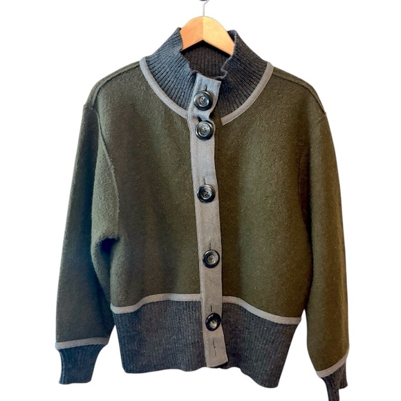 Tribal Large Button Down Wool Dark Green & Gray Cardigan Sweater size Large - Picture 1 of 15